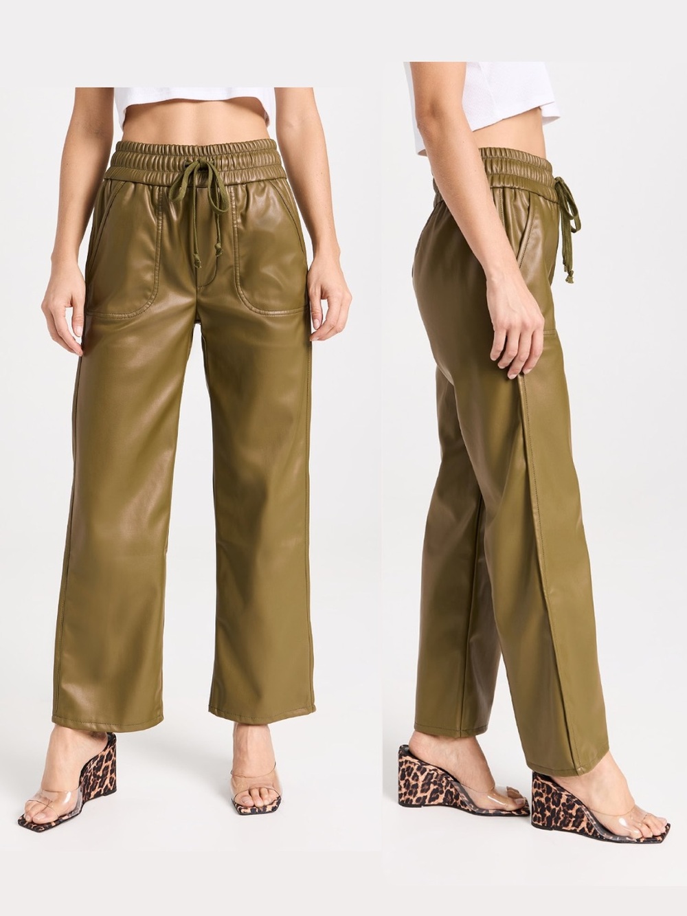 NWT! Chic Mother Faux Leather Rambler Pants - Olive sz M